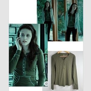 ASO Alt Bella Swan Olive Green Waffle Henley XL Twilightcore Long Sleeve Y2K Gap